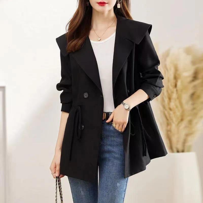 Short Coat for Women Spring and Autumn New Style Sea Collar Trench Coat Casual Temperament Small Waist Double Breasted Women's Suit