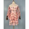 Export Single Lady Mesh Embroider Flower Pink Perspective Fashion Sweet 3/4 Flare Sleeve Special Dress