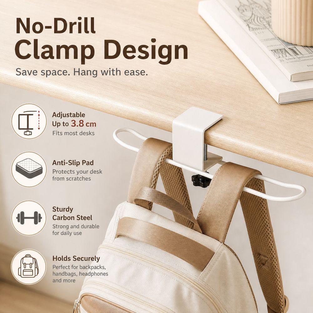 Clamp On Desk Mounted Hook Adjustable Desk Side Handbag Rack New Table Backpack Holder  Home Office