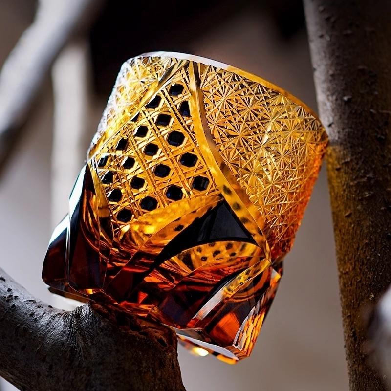 Japansk Svart Kriger Rustning Edo Kiriko Whisky Tumbler Ravkrystaller Whiskykopp High-end Vinglass Håndskåret Cognacglass