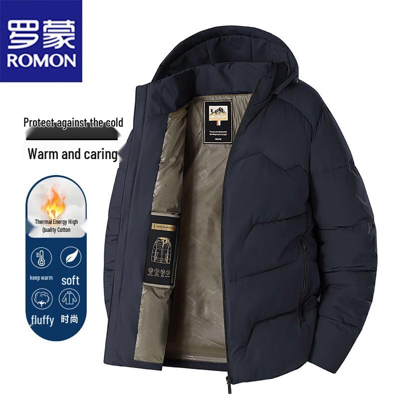 ROMON Men's Casual Thickened Winter Padded Jacket with Detachable Hood