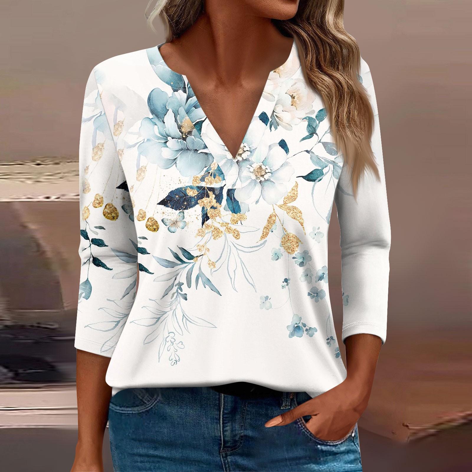 

Жіноча футболка з принтом на ґудзиках, рукав 3/4, щоденна мода на вихідні, базовий V-подібний виріз, звичайний топ XXL білий