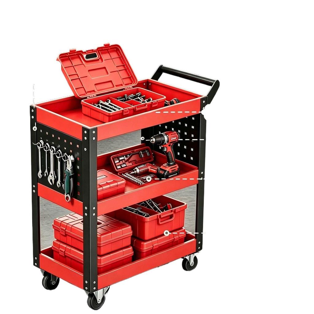 Three-Layer Mobile Tool Cart with Storage Shelves