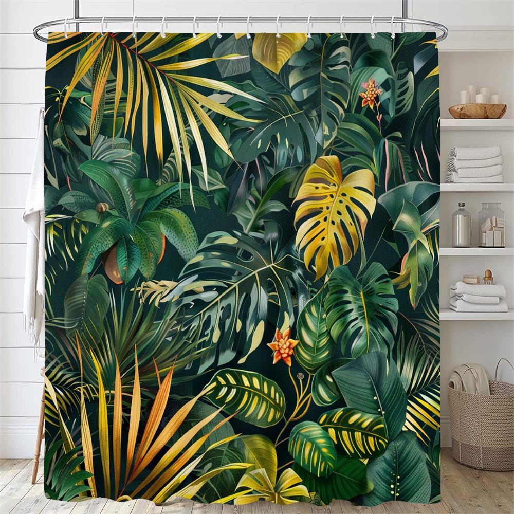 

Green Plant Leaf Vines Flower Shower Curtain Print Modern Nordic Leaves Polyster Home Decor Bathroom Curtain With Hooks W60H190(CM)-1 Pcs