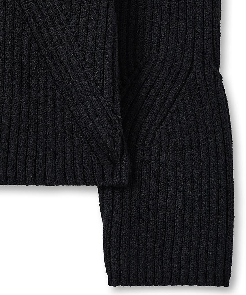 Noirer Wool Ribbed Zip-Up Cardigan (Black)