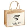 Beach Bag - PLANETEE - Jute with "Base I Can't" Pocket - Cotton - Multicolored - 43x33 Cm