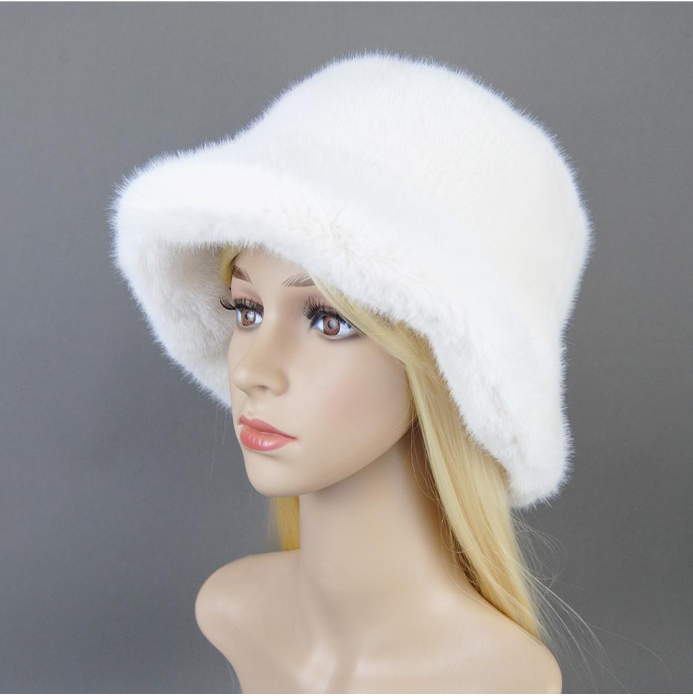 

Зимняя женская шляпа-ведро большого размера, пушистая, с широкими полями, мягкая, утолщенная, плюшевая из искусственного меха, модная, элегантная, теплая шапка-рыбак Adjustable белый
