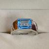 Blue Topaz Emerald Cut Gemstone With 925 Sterling Silver Ring For Men's #B740 JL375692829771