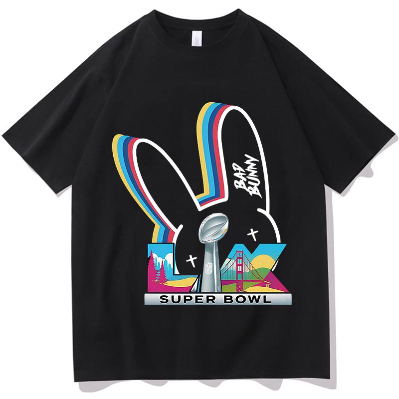 

Bad Bunny Super Bowl T-shirts Short Sleeve Pure Cotton O-neck Fashion Tshirts Men Women Clothing Unisex Streetwear Classic To... S разноцветный