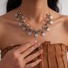 Diamond-encrusted imitation pearl resin necklace, light luxury medieval design collarbone chain necklace