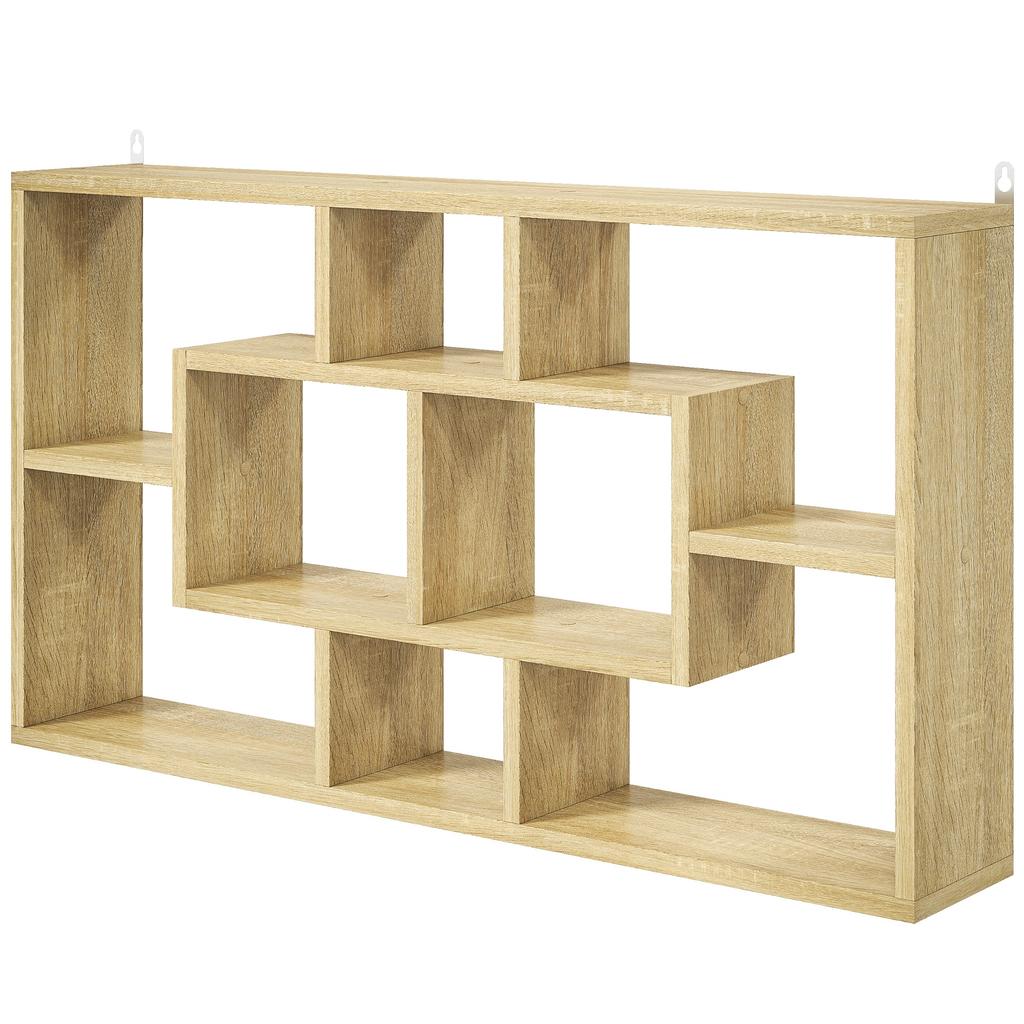 Decorative Wall Shelf, Bookshelf, CD Rack, 8 Cubes, 85 x 14.5 x 47.5 cm, Oak