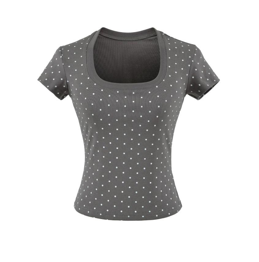 U-neck short-sleeved T-shirt women's summer new American Spice Girls storm point design sense slim and thin bottoming top
