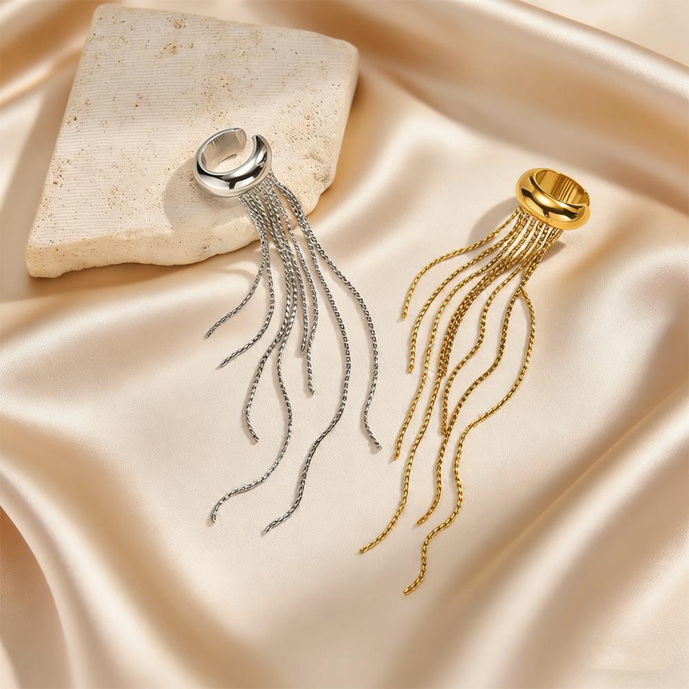 Fashion Long Tassel C-shaped Fake Piercing Ear Clip for Women Gold Plated Stainless Steel Ear Bone Clip On Earrings Ear Cuff