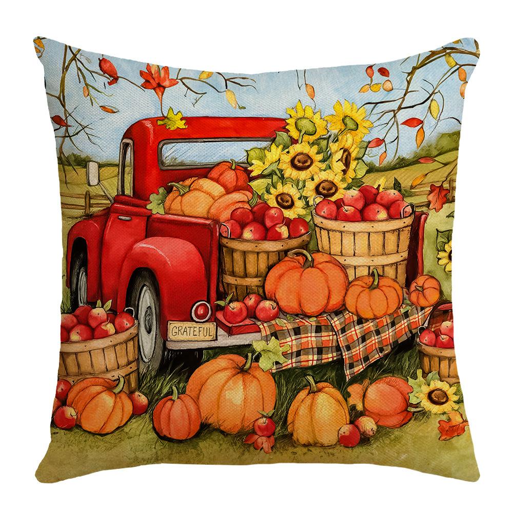 New Autumn Cushion Retro Pumpkin Gnome Farm Truck Home Cushion Pillow Cover