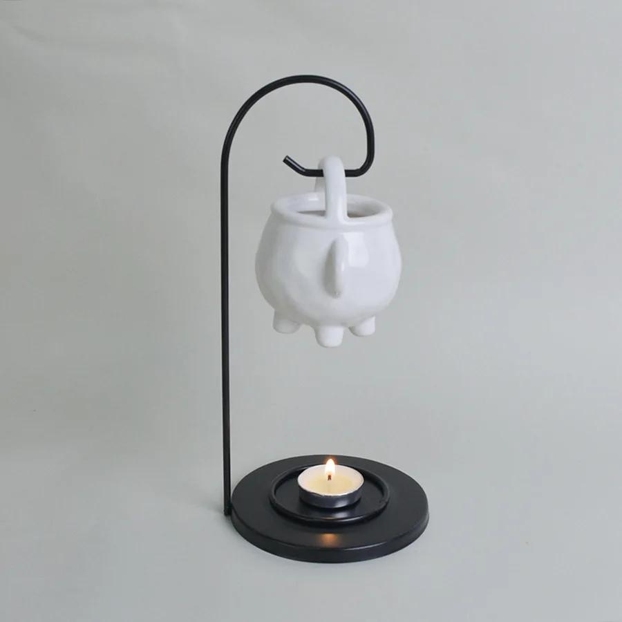 1pc Essential Oil Burner with Iron Hook, Ceramic Aromatherapy Decor, Indoor Fragrance Ornament (Without Incense)