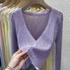 Knitted Cardigan Women's Summer Thin, Short Top, Air-conditioned Shirt, Shawl, Ice Silk Long-sleeved Sunscreen Jacket