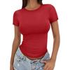 Kadın Tişörtleri Kısa Kollu Seksi Dar Kesim Üst Şekillendirici Sıkı Düz Renk Crop-Top Şık Tişört Yuvarlak Yaka Gömlek Nefes Alabilir