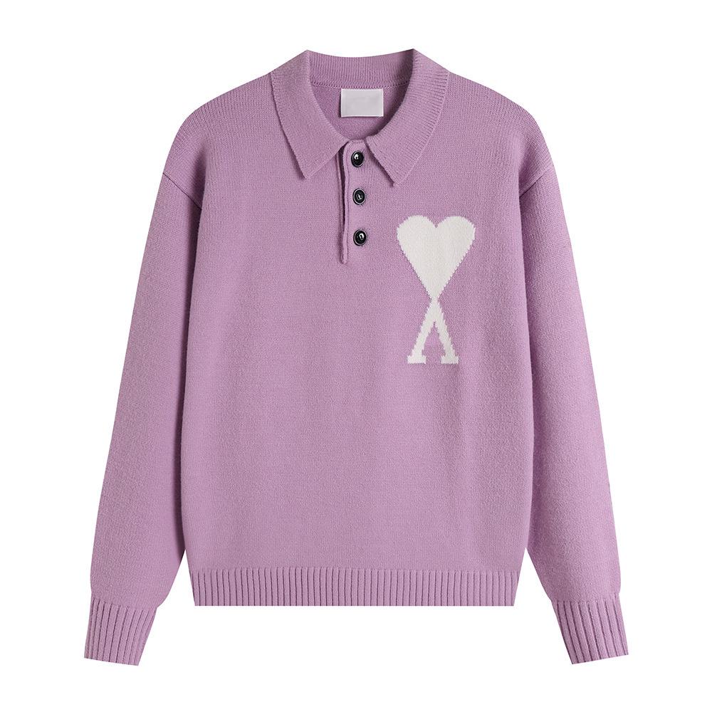 AMI Unisex Big Heart Jacquard Knit Polo Sweater