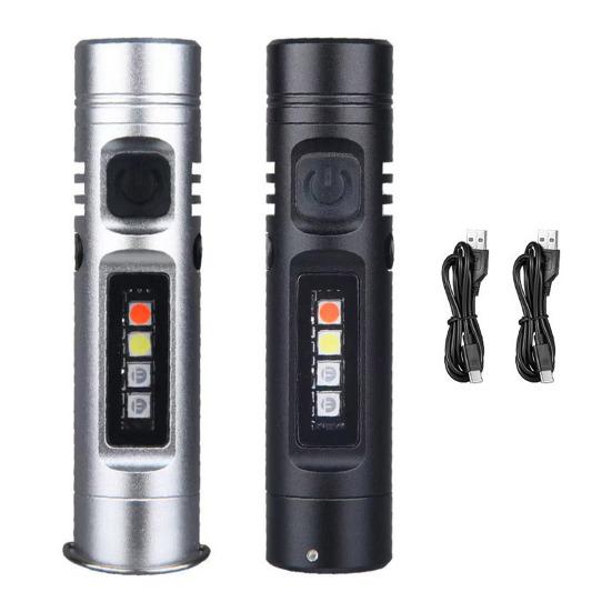 Rechargeable Flashlight Hands-Free LED Torch with Magnetic Base And Rear Buckle 500 Lumens High Power Mini Light for Camping Hiking Travel