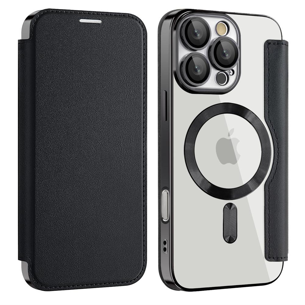 Luxury Transparent Flip Leather Wallet Magnetic Phone Case For iPhone 15 16 17 Pro Max 14 13 12 11 Card Bag For Magsafe Cover