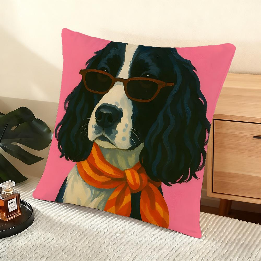 Animals Wearing Bandanas Cushion Cover Silky Short Plush Home Sofa Cushion Cover - Invisible Zipper Home Decoration