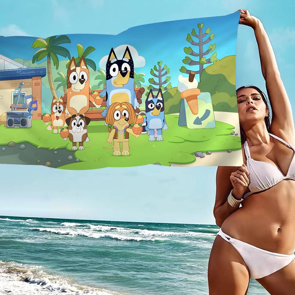 Cartoon B-Blueys Microfiber Blanket Quick Drying Beach Towels Oversized Printing Super Absorbent Pool Towel Blanket