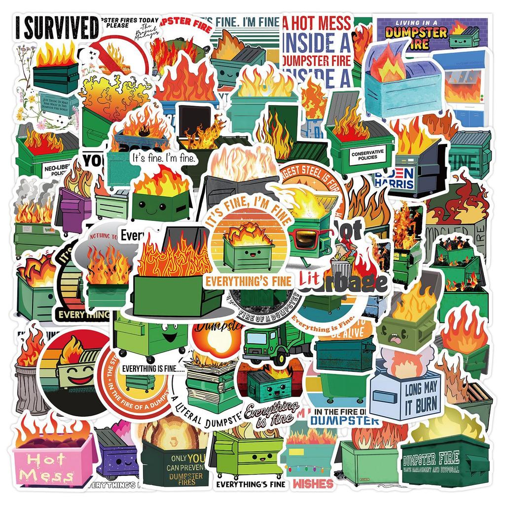 60 New Dumpster Fire Graffiti Stickers Suitcase Notebook Water Cup Waterproof Stickers