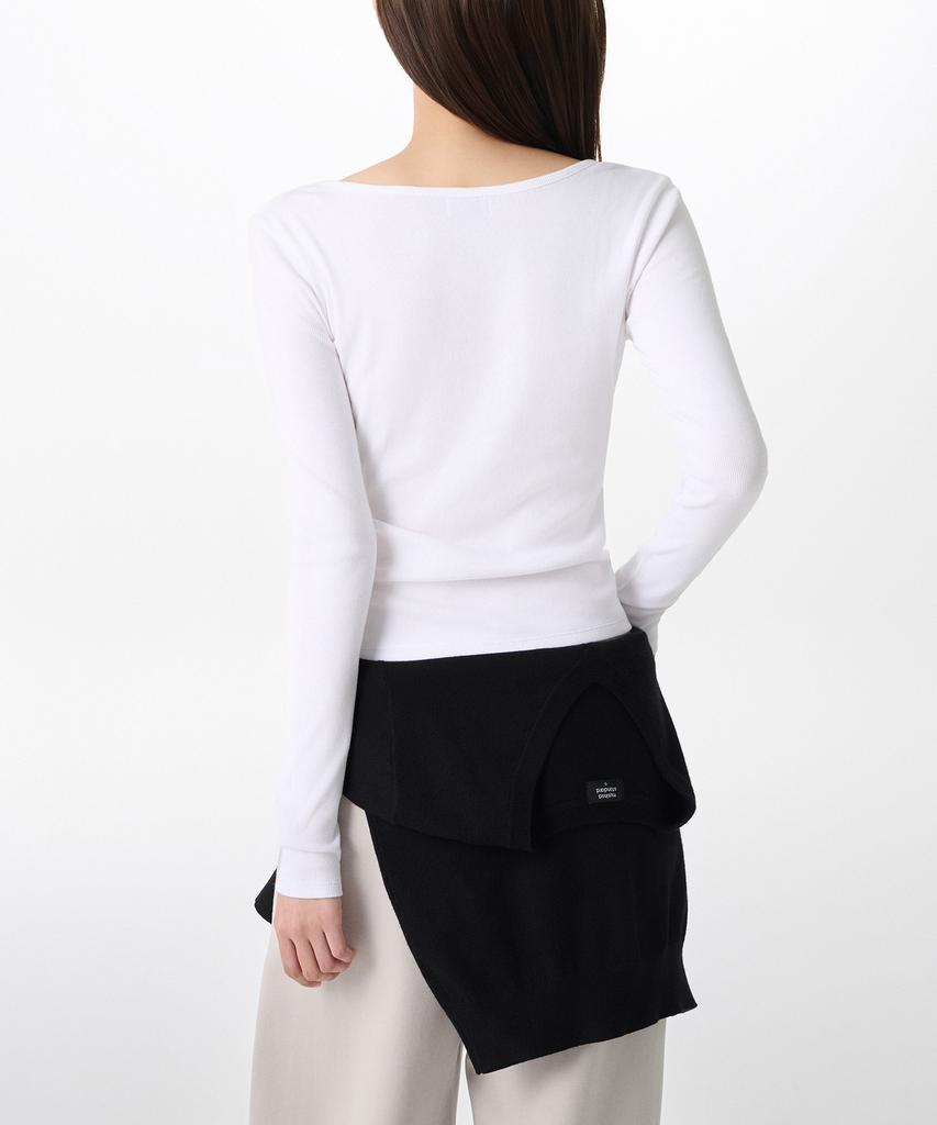 MUSINSA STANDARD WOMAN Women'S Ribbed Slim Wide Henley Neck Long Sleeve T-Shirt [White]