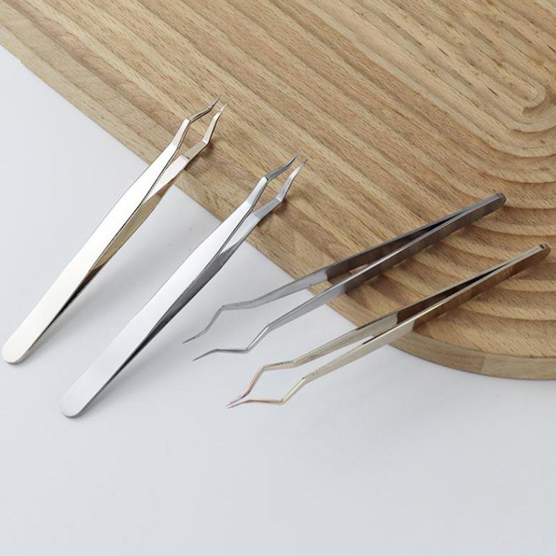 Wimpernverlängerungs-Pinzetten Anti-Rutsch Edelstahl Gebogene Spitze Gerade Pinzette Hochpräzise Nail Art Make-up Schönheitswerkzeuge