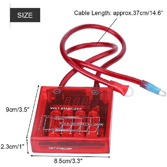 Auto Alternator Voltage Regulator, 12V Digital Stabilizer Kit with 3 Ground Cables Universal Regulator for Car Truck Electrical System (Red