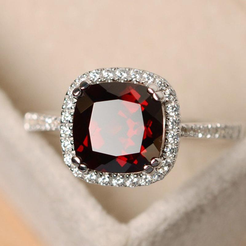 Sølvbelagte Ringer for Kvinner Rubin Smaragd Safir Smykker Bryllup Forlovelsesring Engros Størrelse 6-10