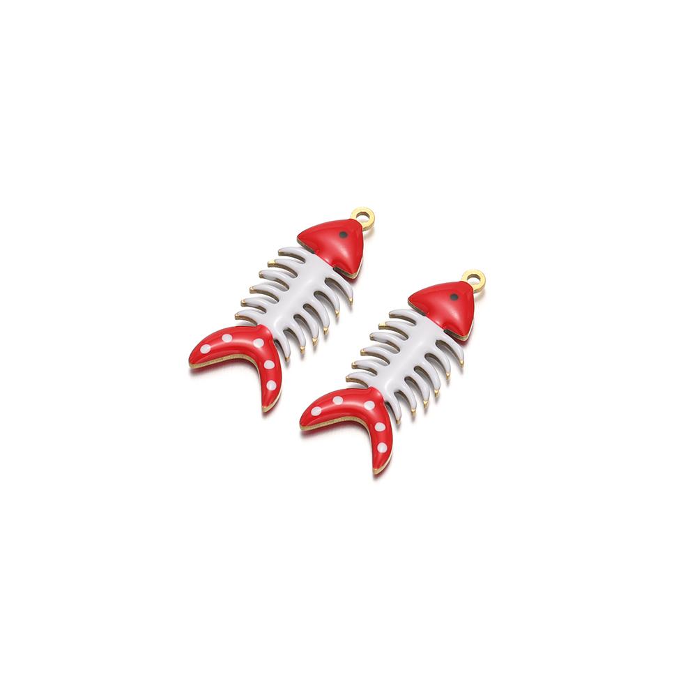 5Pcs Gold Stainless Steel Enamel Fish Bone Charms for DIY Jewelry Women Bracelet Necklace Findings Earrings Pendant Making