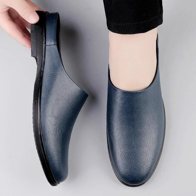 Summer Handmade Men Shoes Genuine Leather Slippers Casual Square Toe Slip-On Slides Mens Mules Shoes Trendy Quality Half Drag