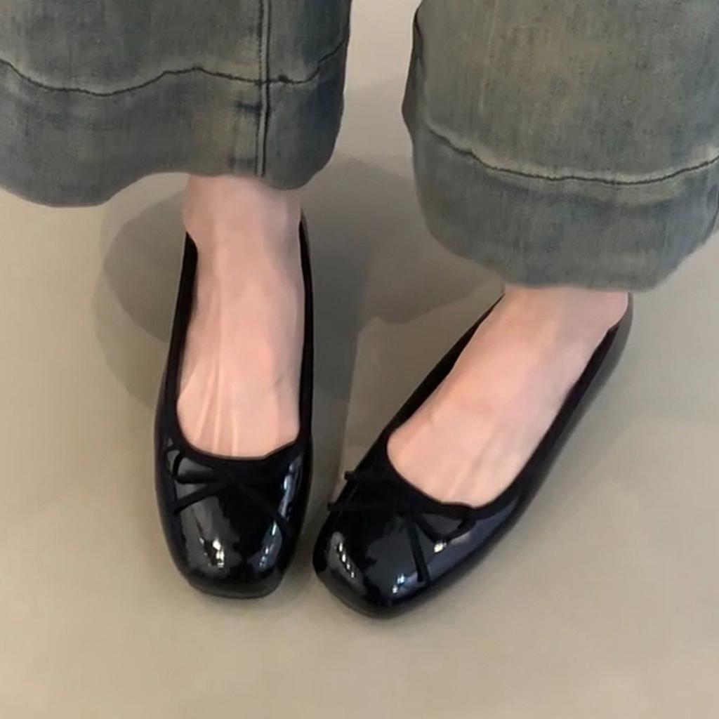 Nude Flat-soled Evening Shoes, Women's Bows, One-pedal Inner Height-increasing Ballet Shoes, Versatile Single Shoes