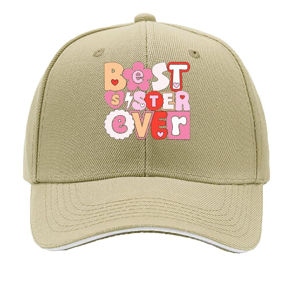 Best Sister Ever Pink Heart Lettering Design Sandwich Baseball Cap Unisex Women Sun Cap Outdoor Workouts Hat