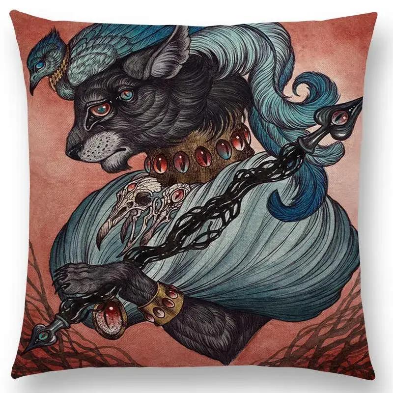 Dark Creatures Mysterious Mythical Beasts Sofa Pillow Case Cat Deer Bird Fox Tiger Snake Cushion Cover