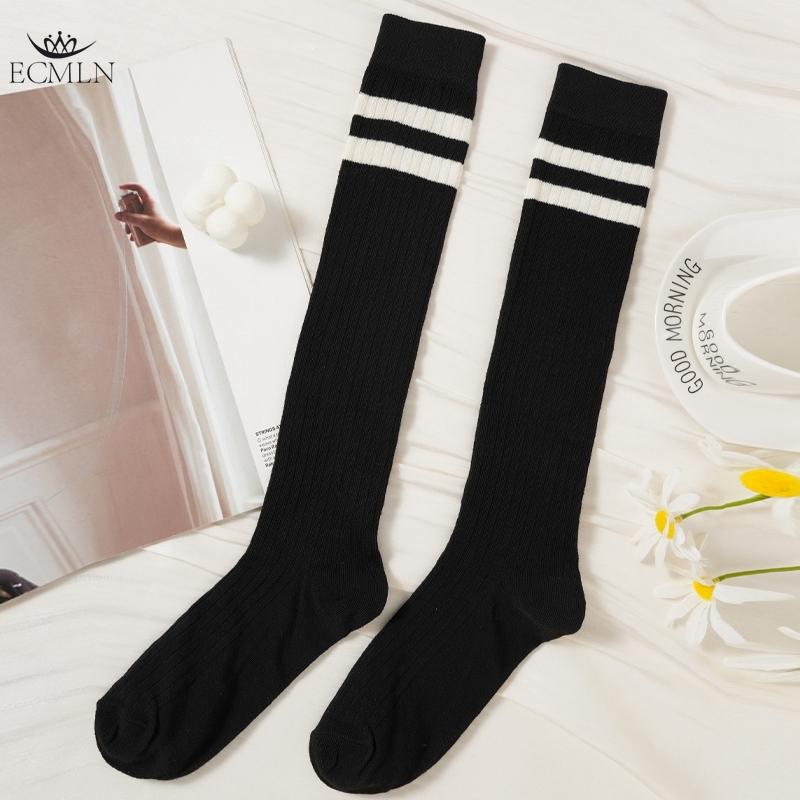

Женские полосатые носки, гольфы, хлопковые нескользящие, впитывающие пот, длинные носки выше колена для женщин one size чёрный