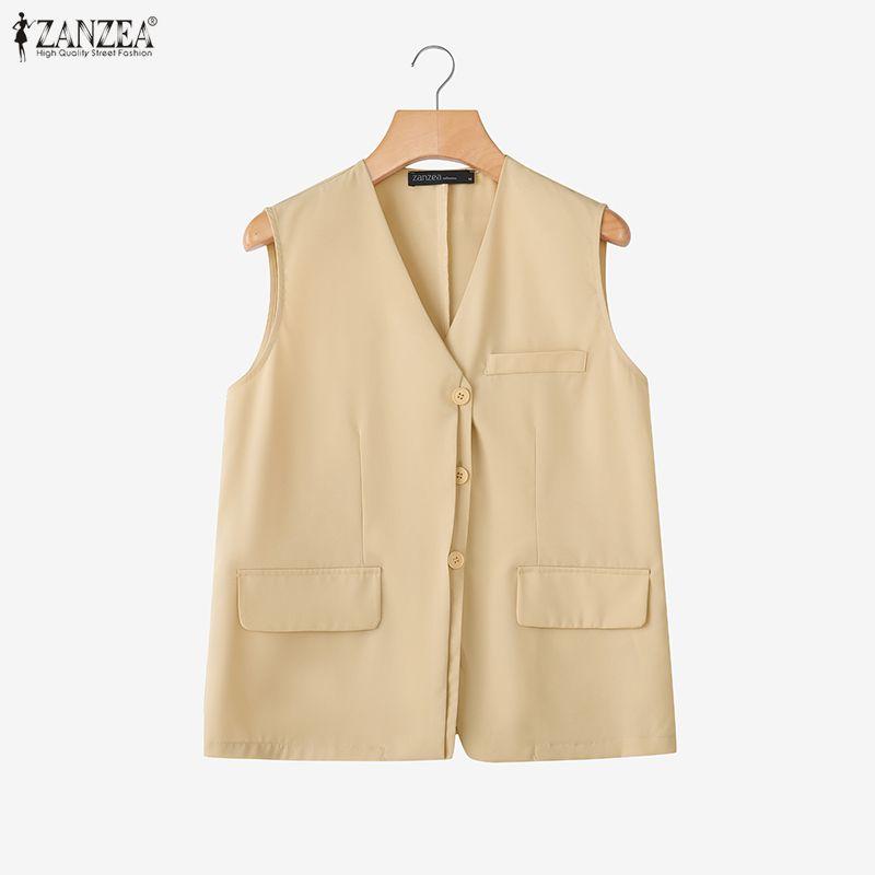 ZANZEA Women Casual V-neck Summer Sleeveless Cardigan Vest Tops
