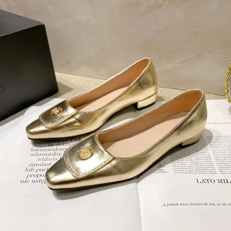 2024 Hot Sale Ladies Shoes Shallow Women's High Heels Fashion Metal Decoration Office and Career Sexy Pointed Toe Heels Women