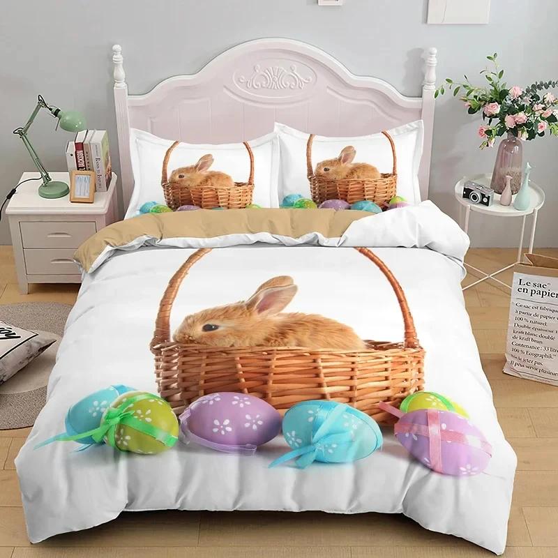 

Hapy Easter Eg Rabit King Quen Soft Duvet Cover Carton Lovely Buny Beding Set Pet Animal Warm Comforter Cover Polyester Comfortable Quilt Cover 100*200cm Single