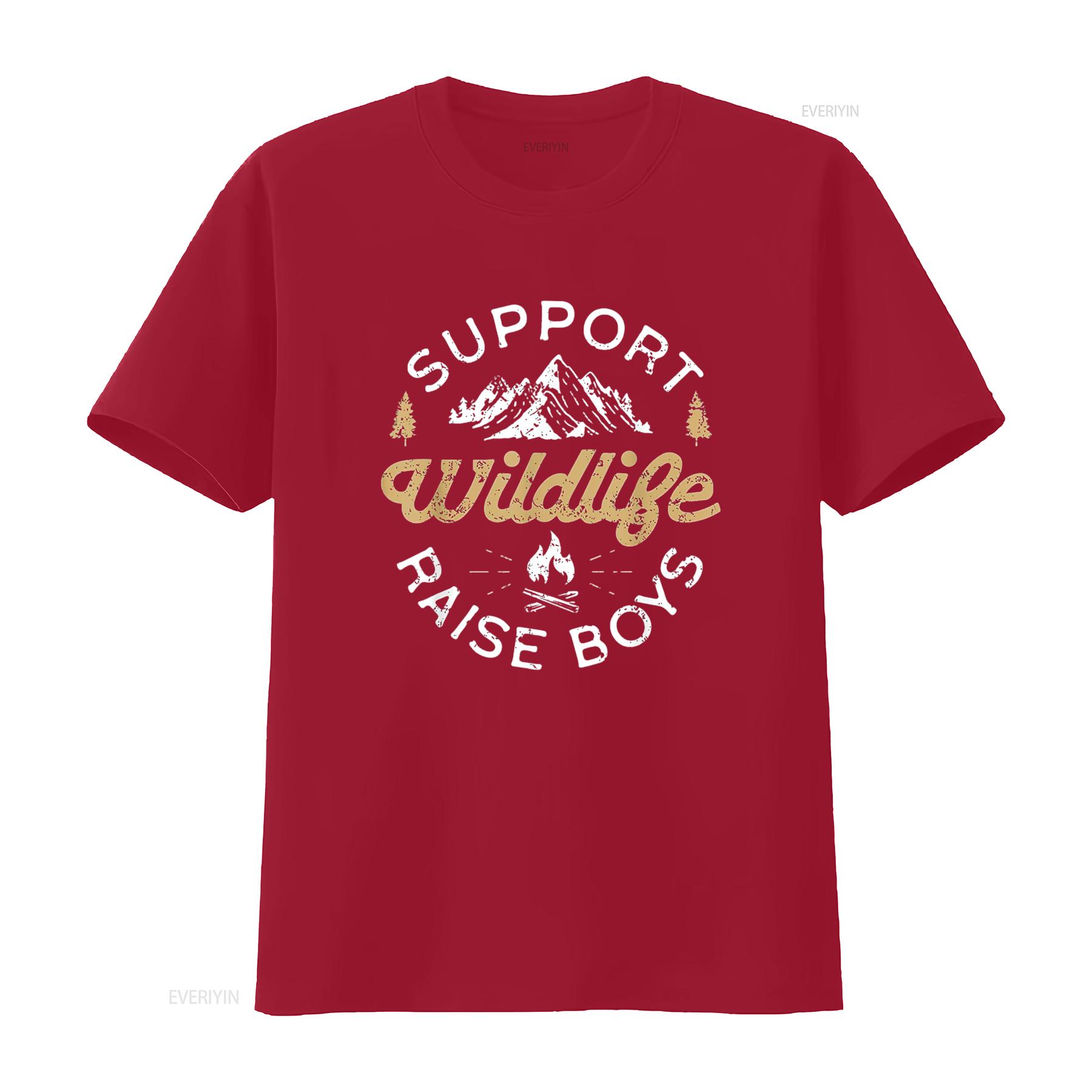 

Support Wildlife Raise Boys Parent Mom Dad T Shirt vintage Washed Breathable Casual Top For Everyday Wear Versatile Soft S