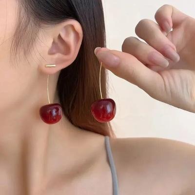 2024 Trendy Small Fresh Sweet Lovely Cherry Earrings Pendant Fruit Earrings Red Cherry Earrings Charm Jewelry Acrylic Earring