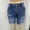 Women Summer Denim Shorts Ripped Hole High Waist Button Stretch Jean Short Pants