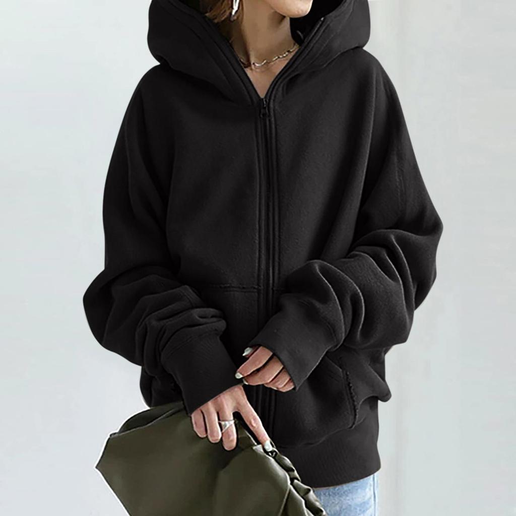 Dámská celopropínací mikina s kapucí velké velikosti Zimní oversized mikina s kapucí s dlouhým rukávem Teplé volné oblečení