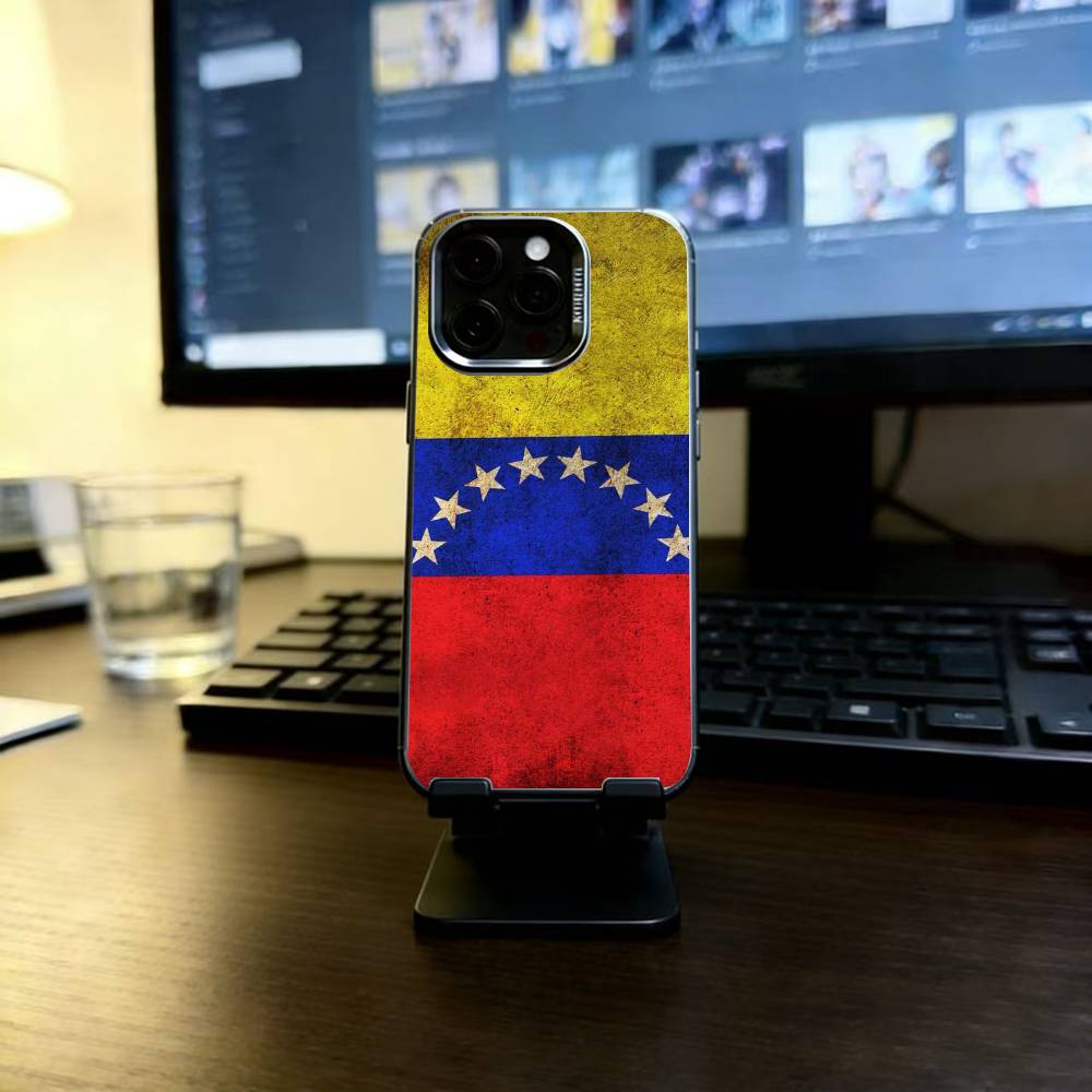 Venezuelan Flag M-Map Phone Case For iPhone 17,16,15,14,13,12,11 Plus,Pro Max,XS,Colorful Silver Black Cover