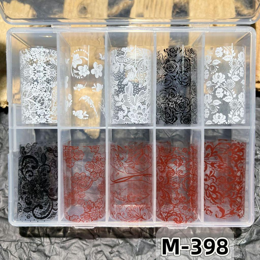 10er-Pack Schwarz-Weiß-Spitzen-Nagelaufkleber - Französisches Sexy Gitterdesign