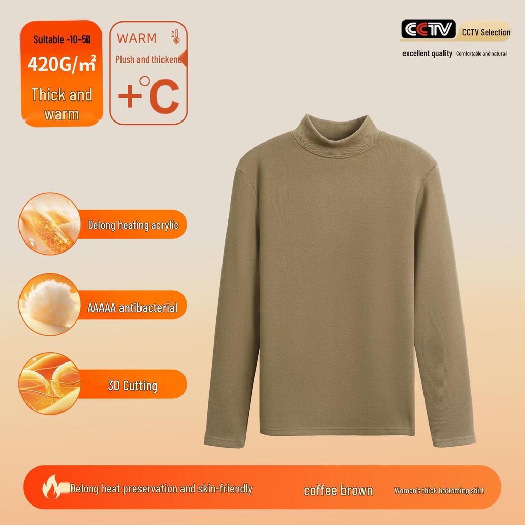 Men's and Women's Thermal Velvet Turtleneck Base Layer - 420G Warm Autumn/Winter Shirt