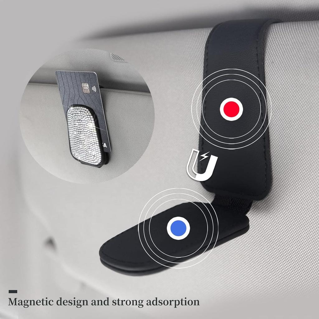 Yuchew Bling Sunglass Holder For Car Visor Magnetic Leather Sunglasses Visor Clip, Eyeglass Hanger Ticket Card Clip