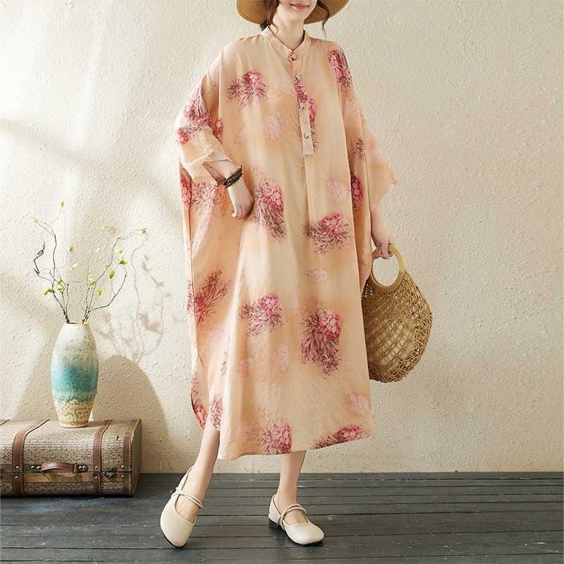 Trykte Kjoler med Ståkrage, Løse og Oversized for Ferie