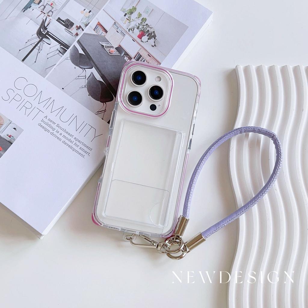 Applicable To Apple 16promax Transparent Card Case IPhone 15 Bracelet Four Corner Anti Fall Card Bag Protection Case